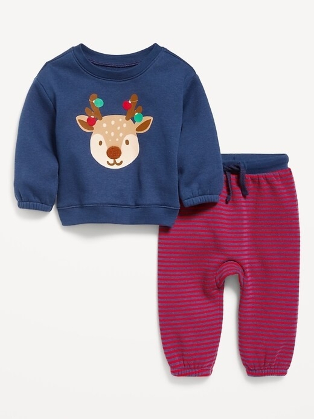 NWOT 12-18M Navy Reindeer Sweatshirt &  Stripe Joggers Set